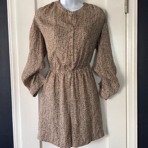 LOFT Tan Black Button Sleeve Romper Medium